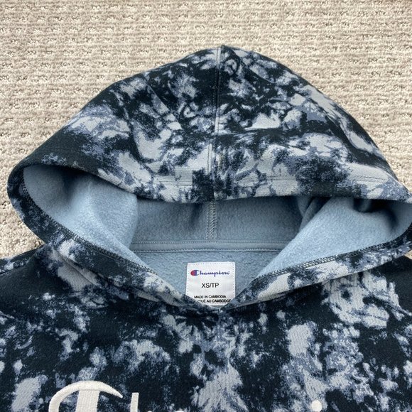 Champion Sweater Women Extra Small XS Black Gray Hoodie Spell Out Embroidered - Picture 5 of 12